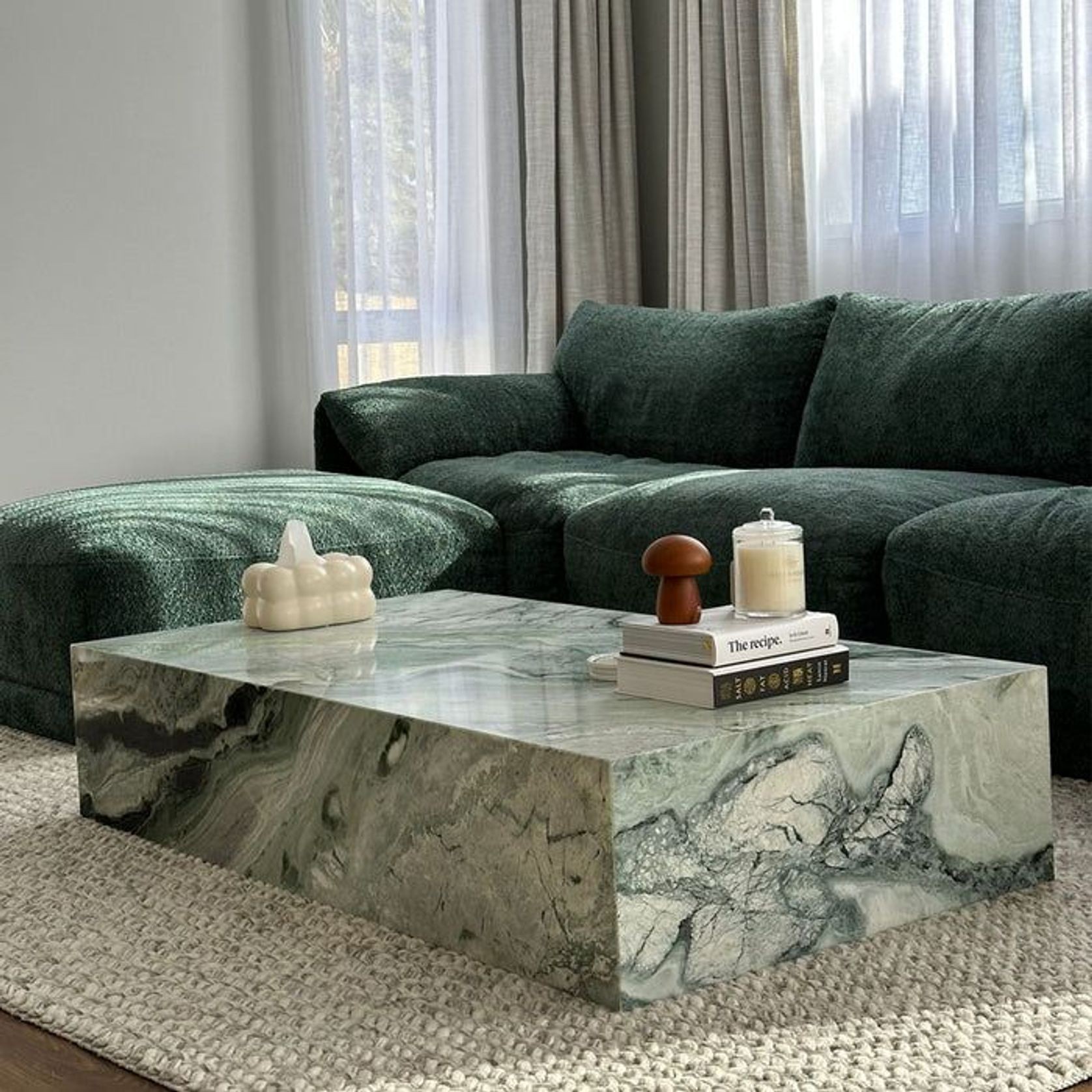 Block Coffee Table - Twill Green Marble | Natural Stone Co. gallery detail image