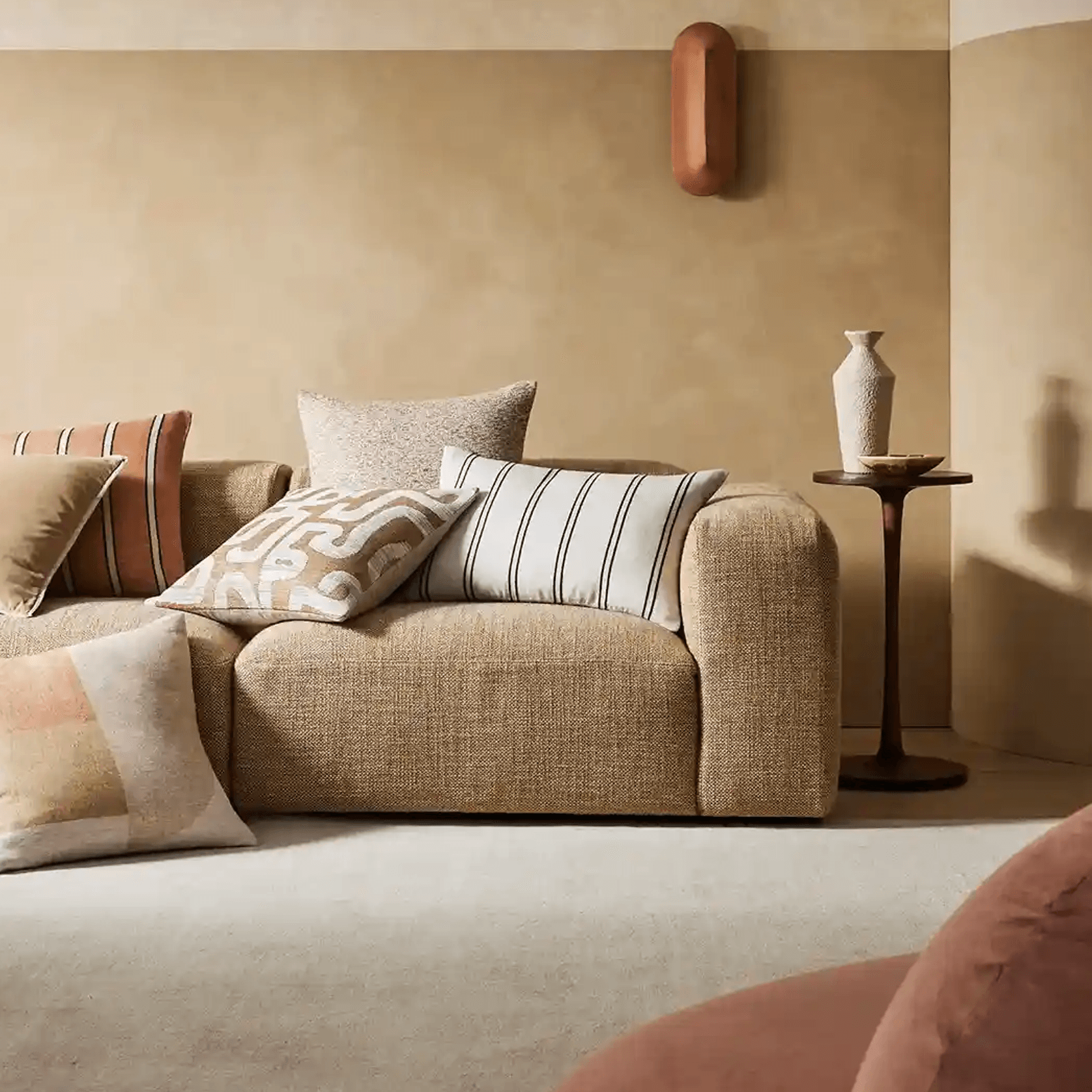 Weave Home Vinnie Striped Cushion - Terracotta | Square and Lumbar gallery detail image