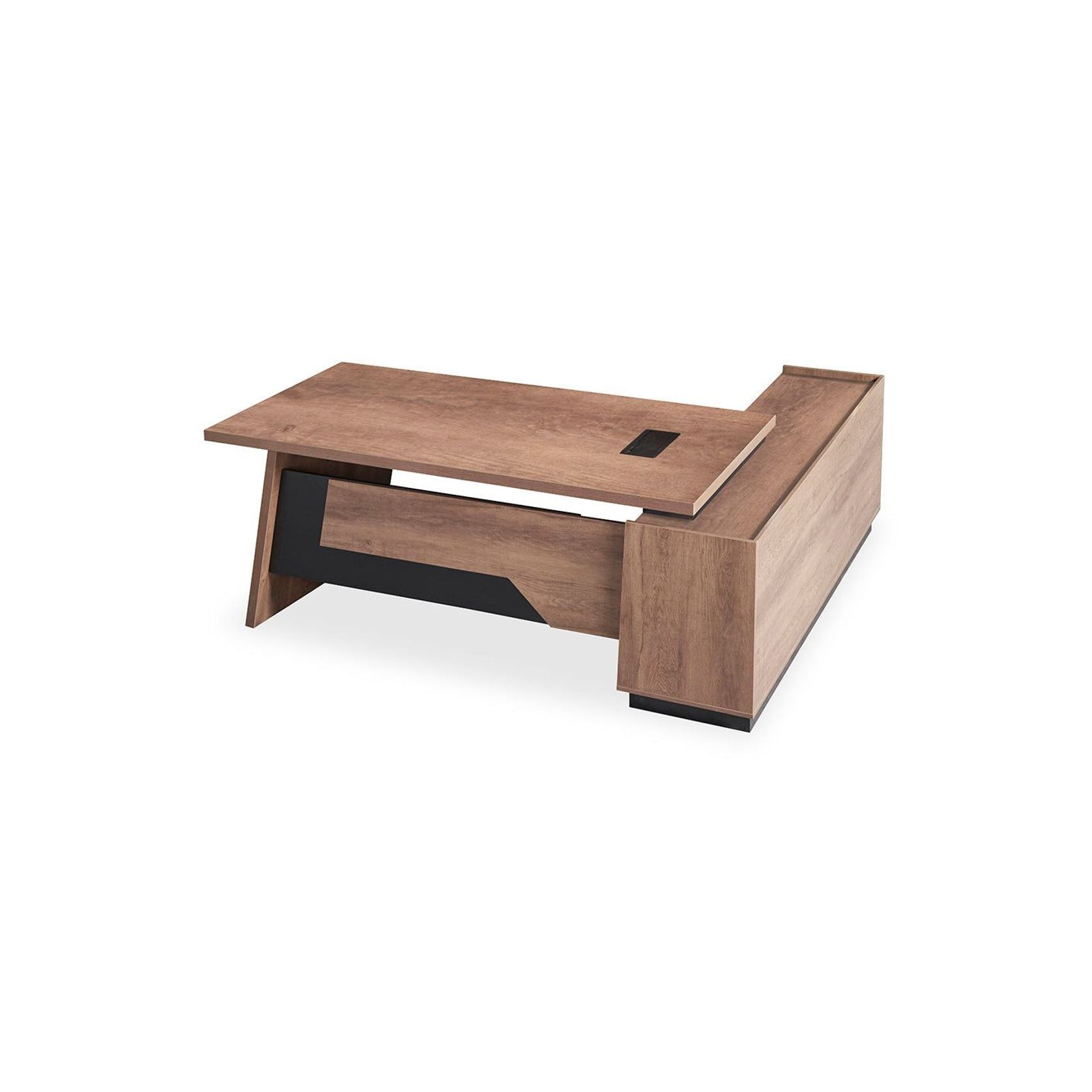SUTTON Executive Desk with Left Return 180-200cm - Warm Oak & Black gallery detail image