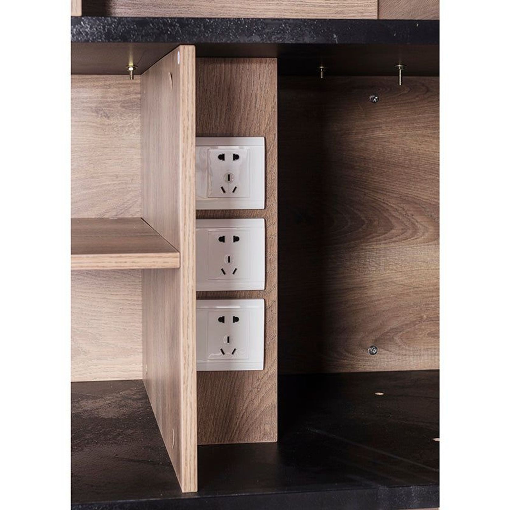 EASTON Executive Desk with Right Return 2.2-2.4m - Warm Oak & Black gallery detail image