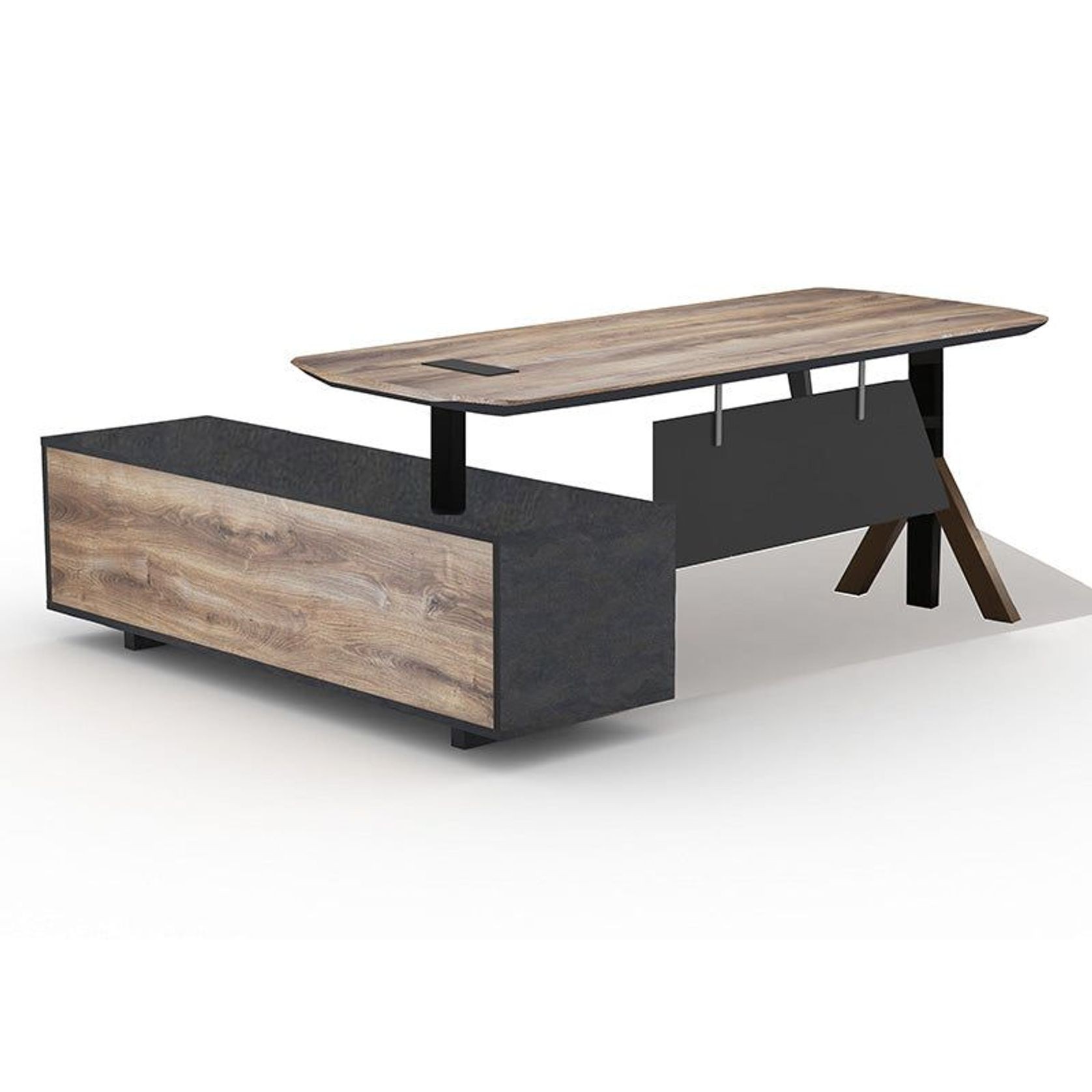 EASTON Sit Stand Electric Lift Executive Desk with Right Return 2.2M - Warm Oak & Black gallery detail image