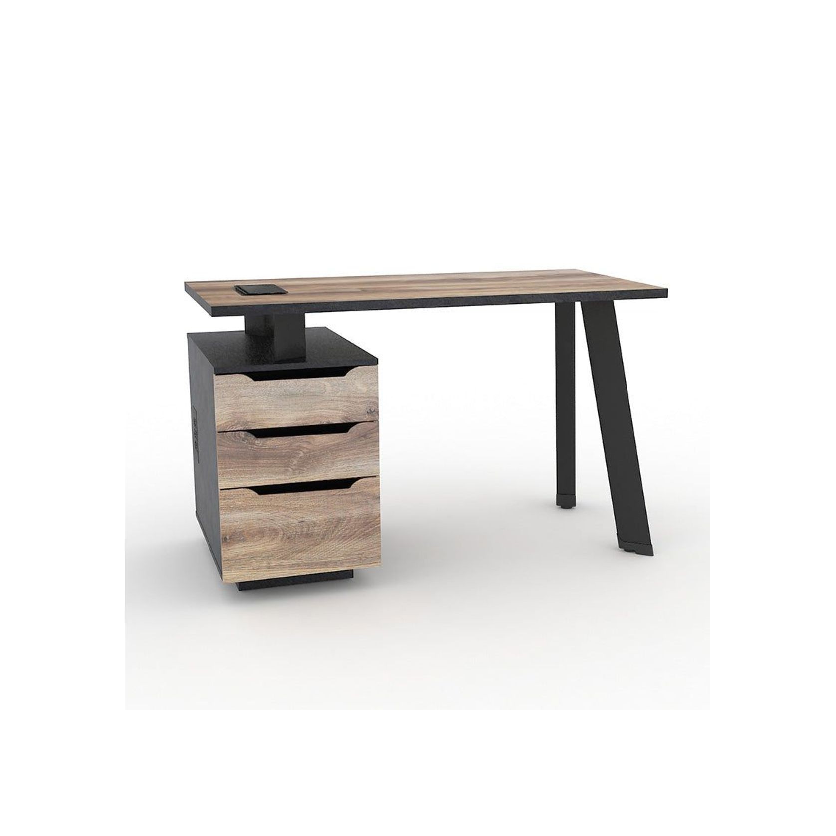 ARTO Single Workstation Desk with Left Cabinet 1.2M - Warm Oak & Black gallery detail image