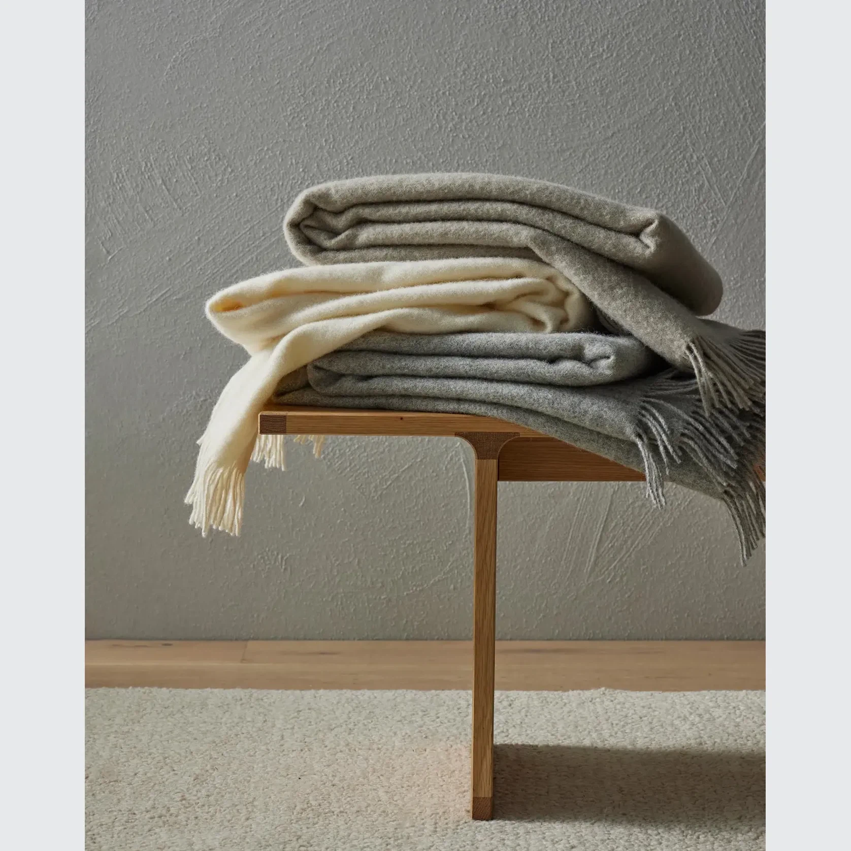 Weave Home Nevis Throw Blanket - Limestone | NZ Lambswool gallery detail image