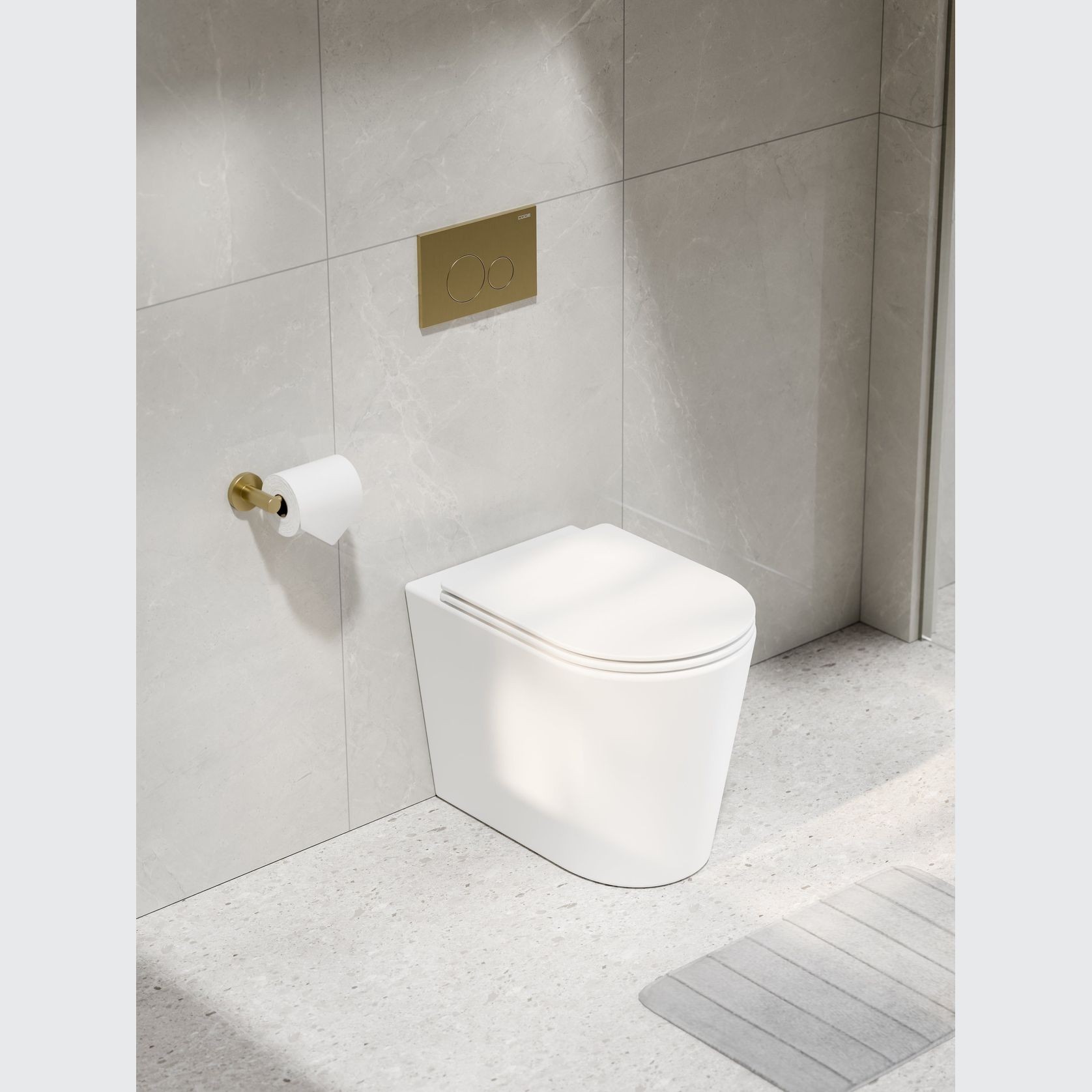 Pure Typhoon Inwall Toilet Suite | Brushed Brass Button gallery detail image