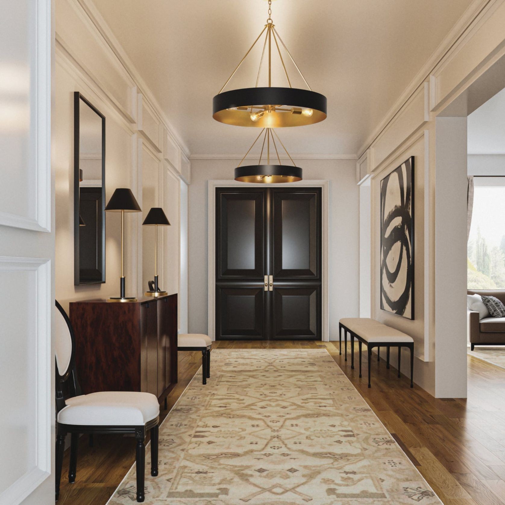 Swell 4 Light Chandelier in Matte Brass & Black gallery detail image