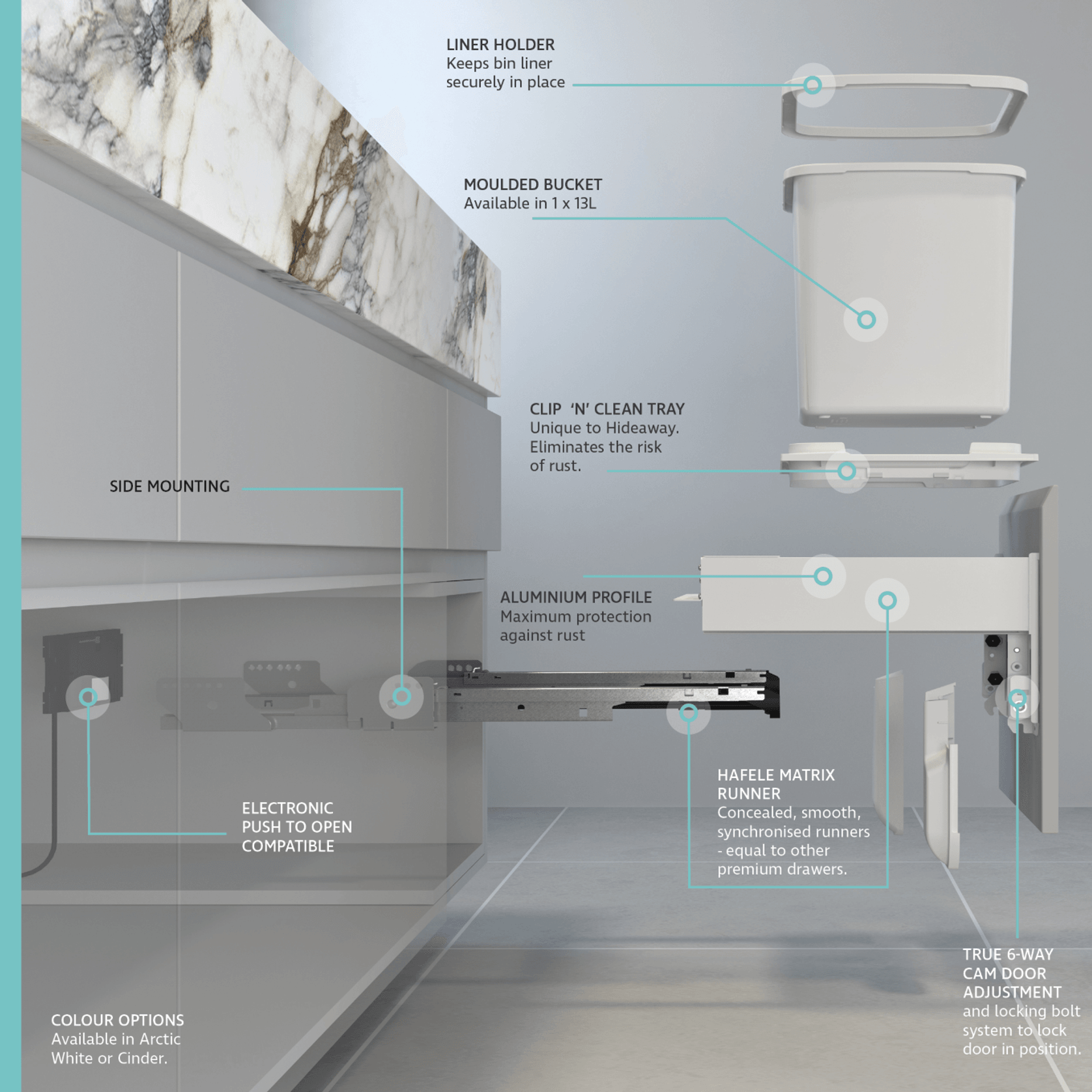 Concelo 1 x 13L Bucket | Door Pull | White gallery detail image
