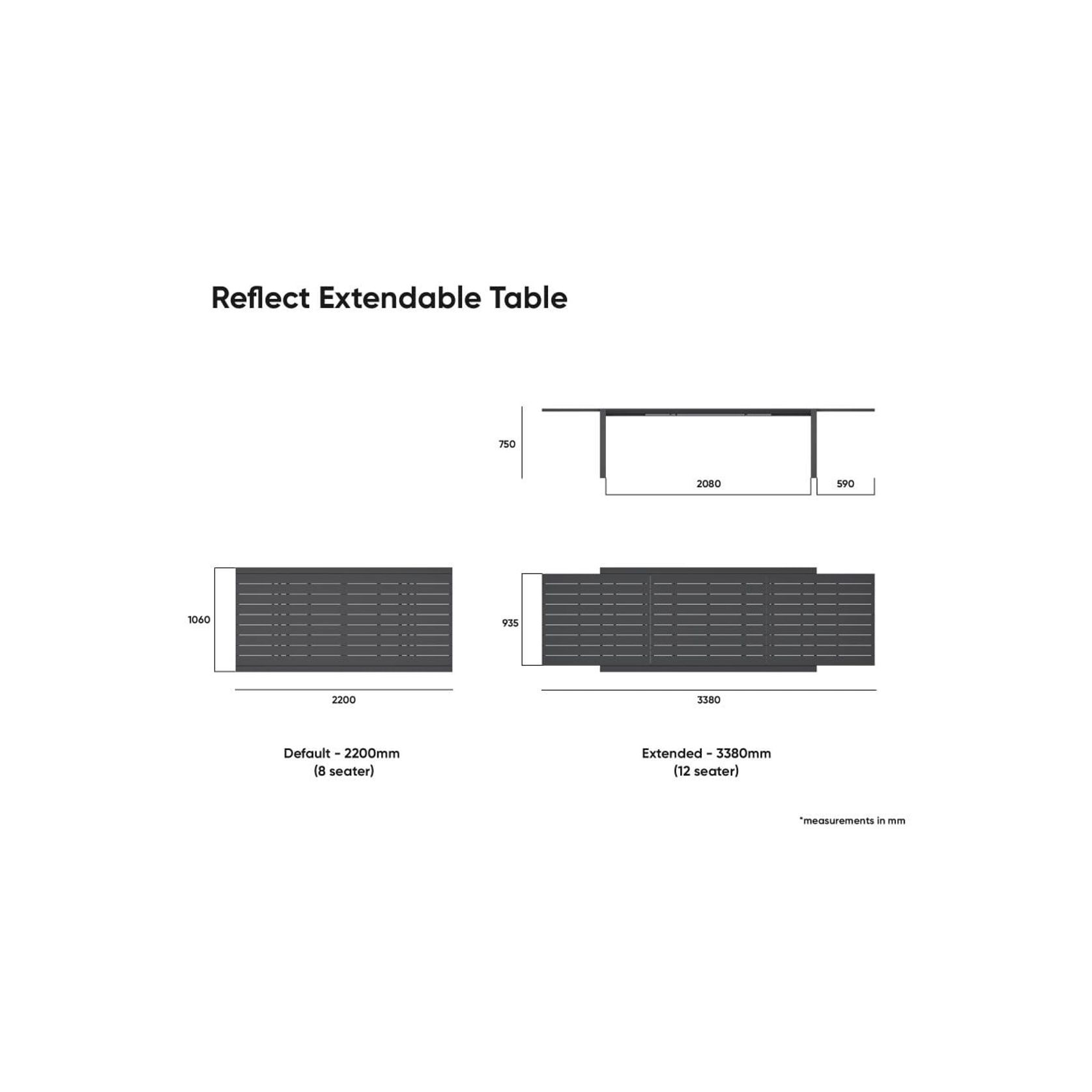 Reflect Table - Outdoor - Extendable 220/338 x 106cm - Charcoal gallery detail image