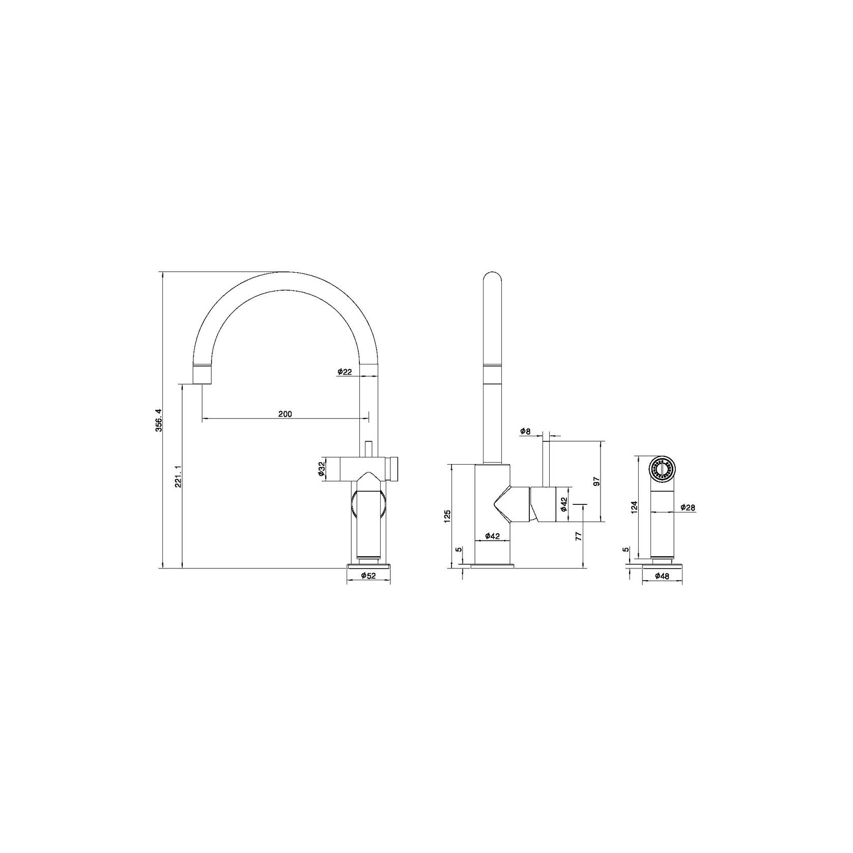 Zen SS316L Kitchen Mixer & Hand Spray | Brushed Gold gallery detail image