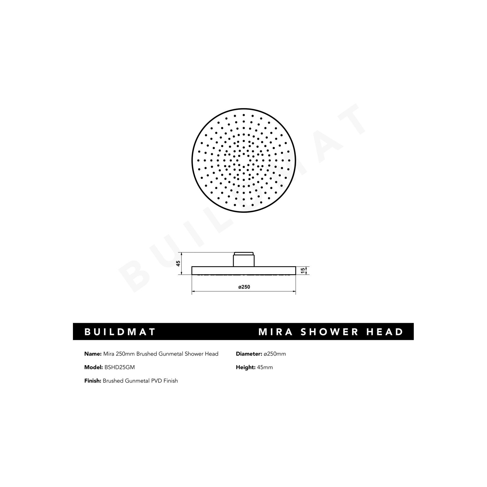 Mira 250mm Brushed Gunmetal Shower Head gallery detail image