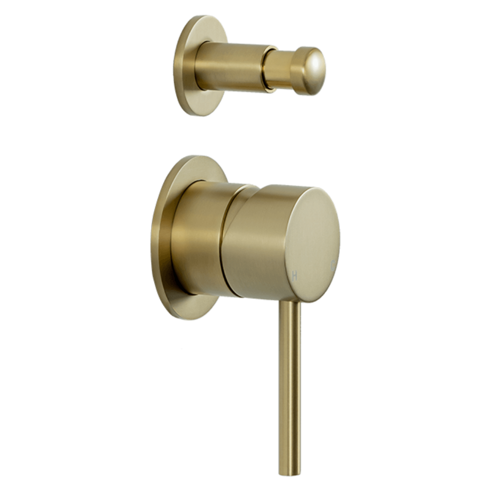 Mira Brushed Brass Gold Wall Mixer with divertor gallery detail image