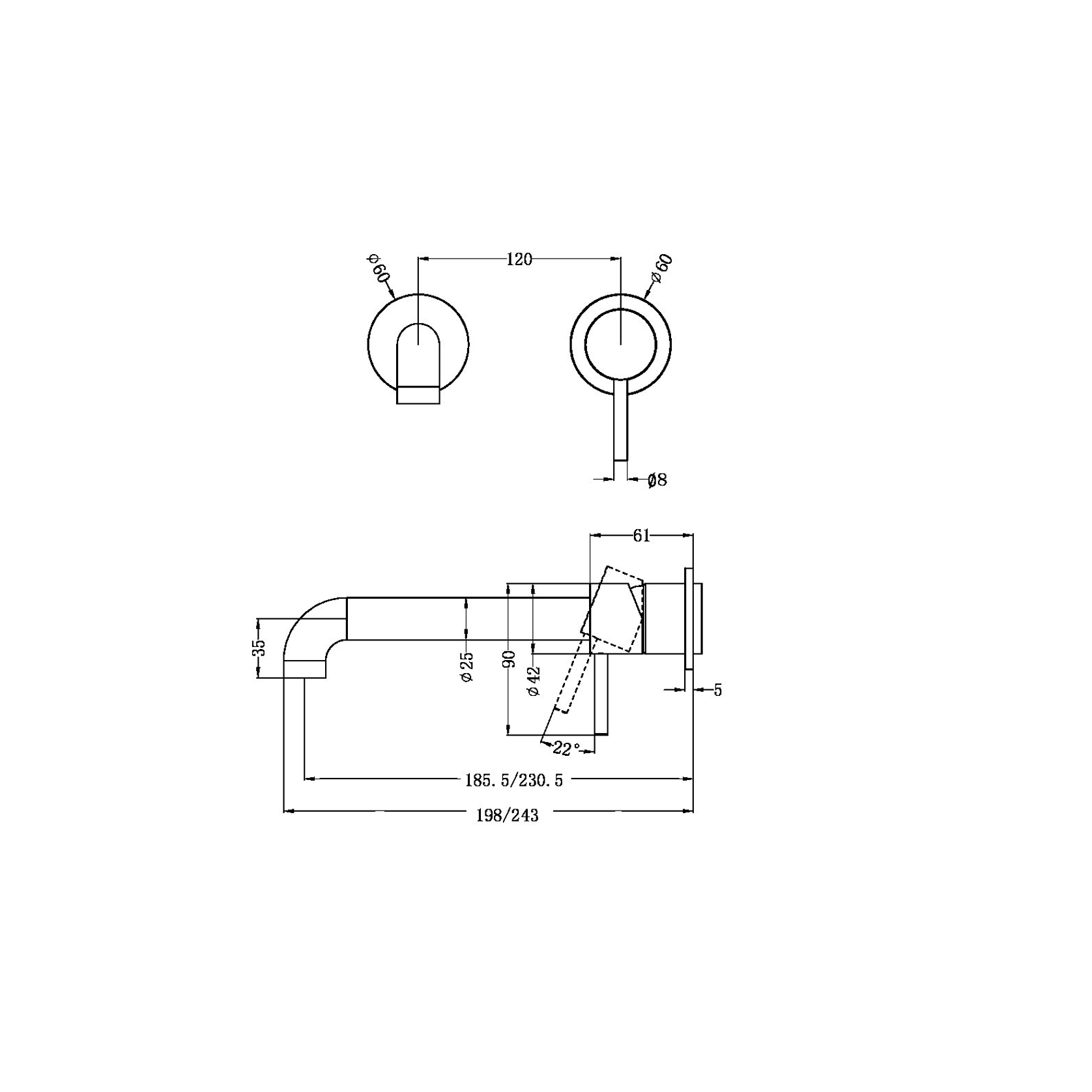 Zen SS316L Wall Basin/Bath Mixer Separate Back Plate 230mm Spout Trim Kits | Graphite gallery detail image