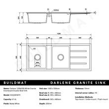 Darlene 1200x500 White Granite Drainboard Sink gallery detail image
