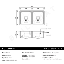 Brushed Gunmetal Madison 775x450 Double Bowl Sink gallery detail image