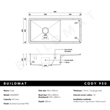 Brushed Gunmetal Cody 950x450 Single Bowl w Drain Board Sink gallery detail image