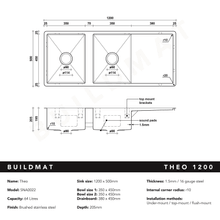 Theo 1200x500 Double Bowl with Drain Board Sink With Taphole Right Hand Drainboard gallery detail image