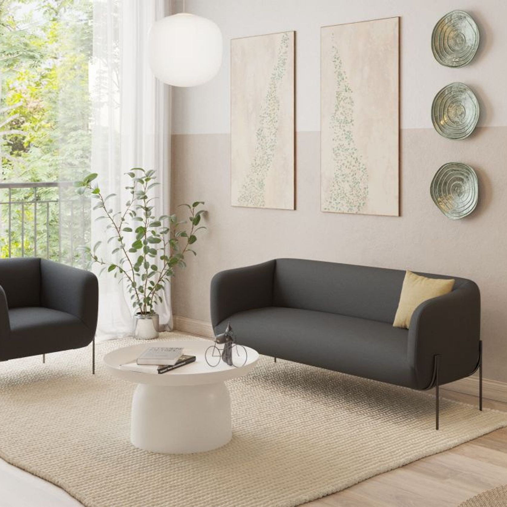 Belle 2.5 Seater Sofa - Storm Grey - Matt Black Legs gallery detail image