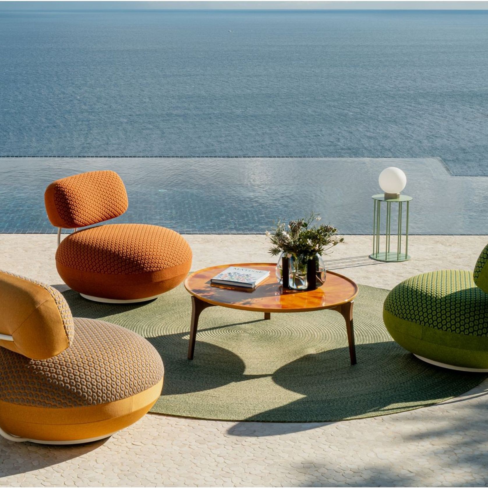 Symi Pivoting Armchair - Sunrise Outdoor Fabric gallery detail image