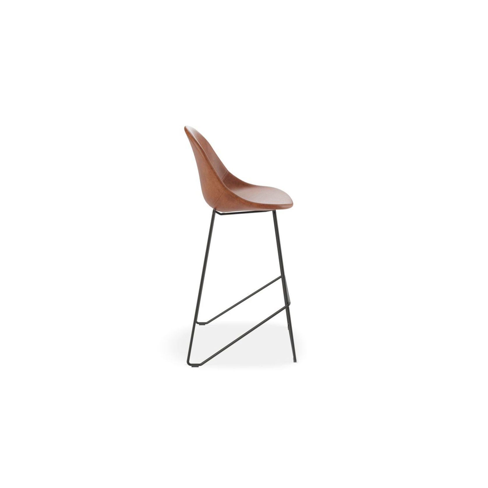 Pebble Stool Brown Upholstered Vintage Seat  - Counter Stool 65cm Seat - Black Base gallery detail image