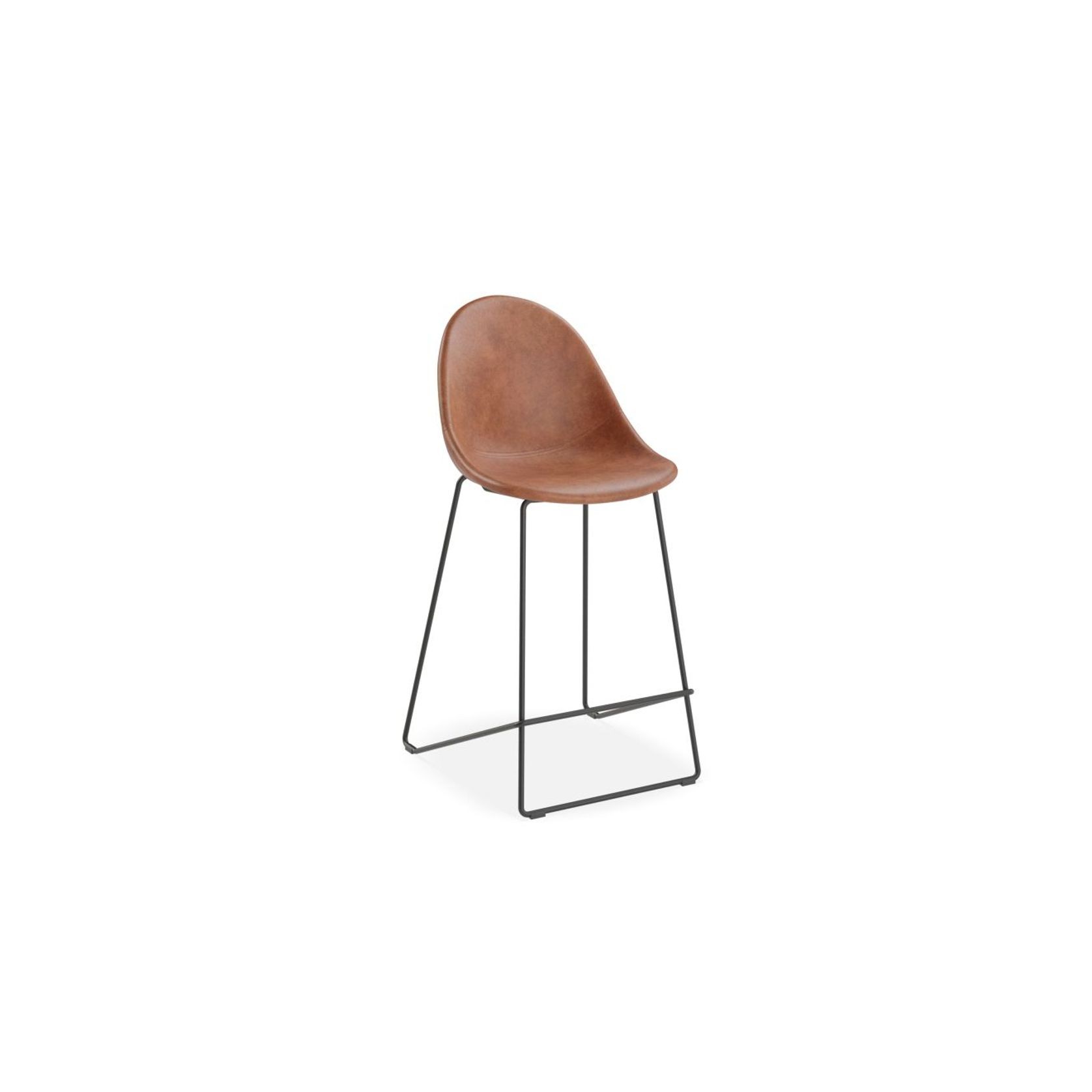 Pebble Stool Brown Upholstered Vintage Seat  - Counter Stool 65cm Seat - Black Base gallery detail image