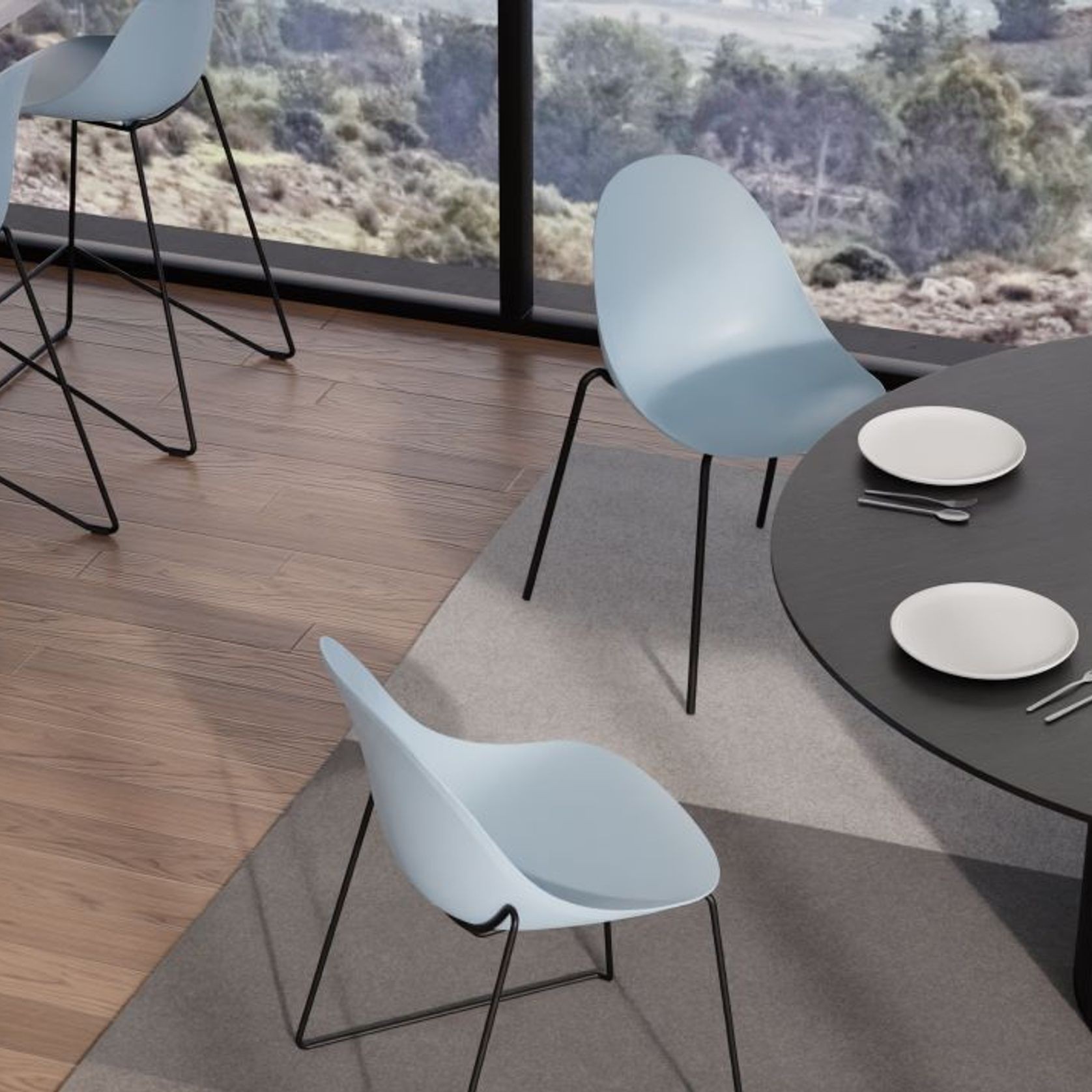 Pebble Blue Stool Shell Seat - Bar Stool 75cm Seat - Black Base gallery detail image