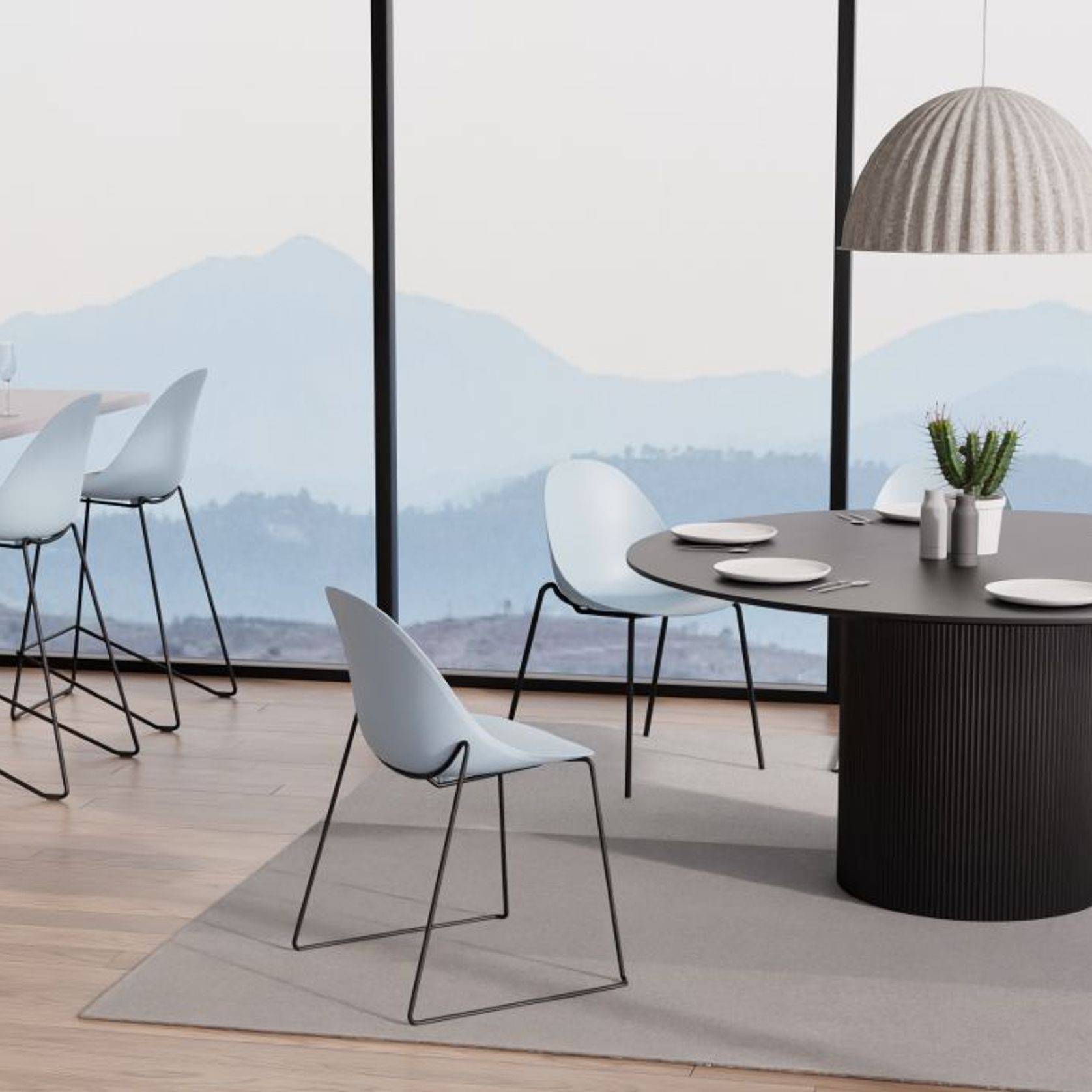 Pebble Blue Stool Shell Seat - Counter Stool 65cm Seat - Black Base gallery detail image
