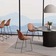 Pebble Stool Brown Upholstered Vintage Seat  - Counter Stool 65cm Seat - White Base gallery detail image