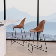 Pebble Stool Brown Upholstered Vintage Seat  - Counter Stool 65cm Seat - White Base gallery detail image