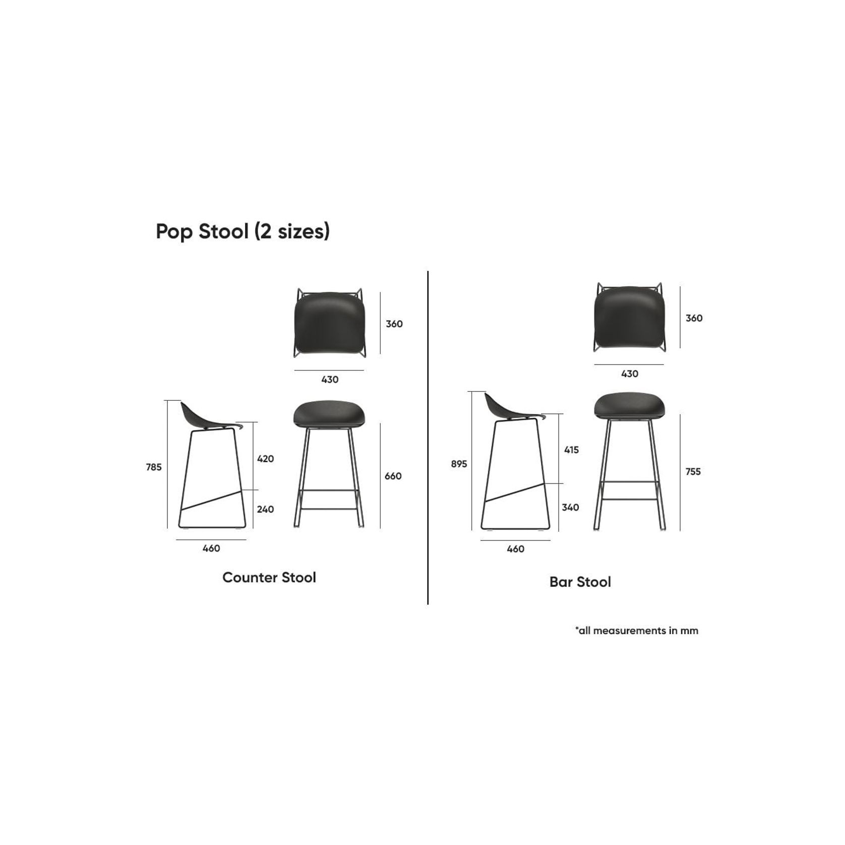 Pop Stool Black Frame and Black Shell Seat gallery detail image