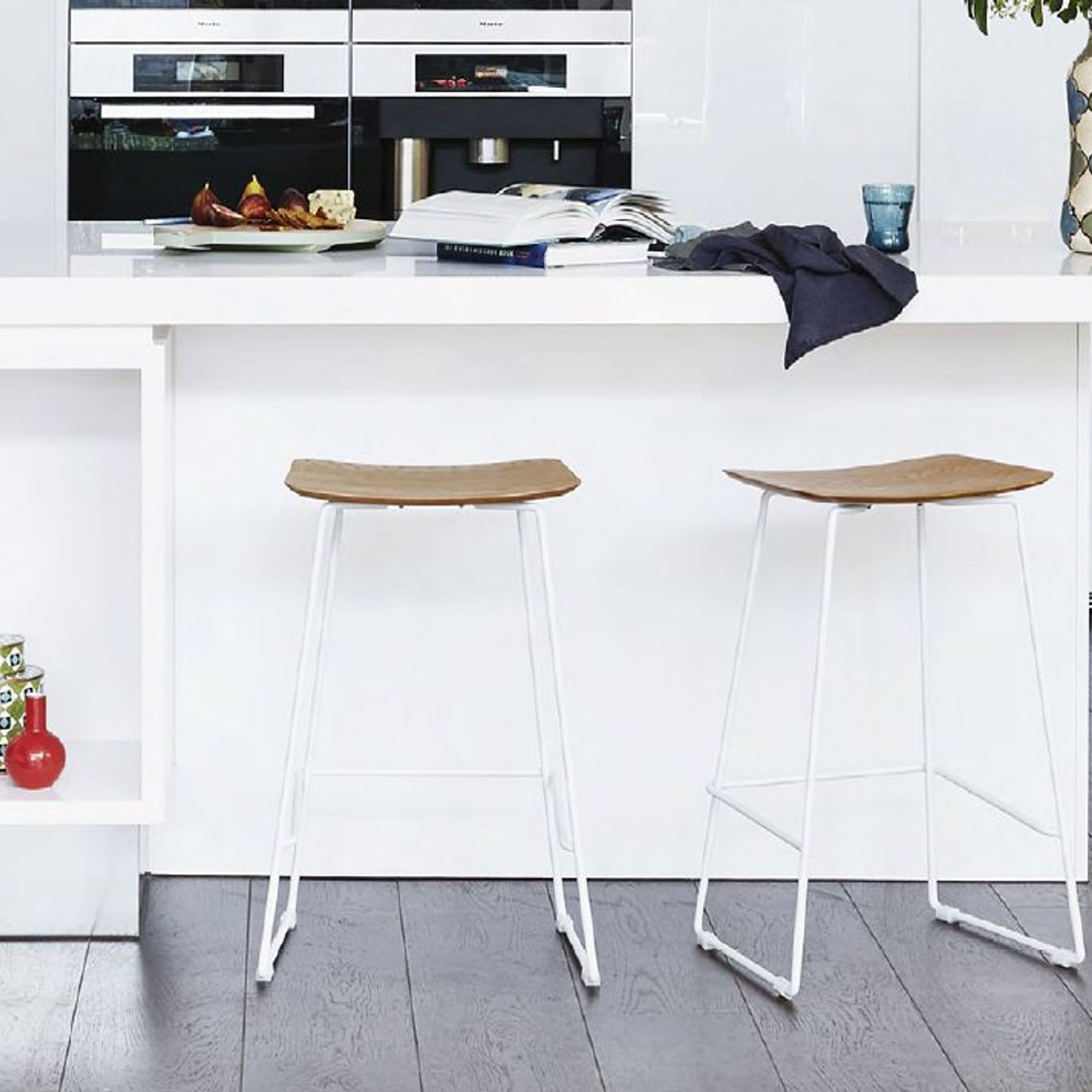 Winnie Stool White Leather - 66cm Kitchen Bench Height gallery detail image