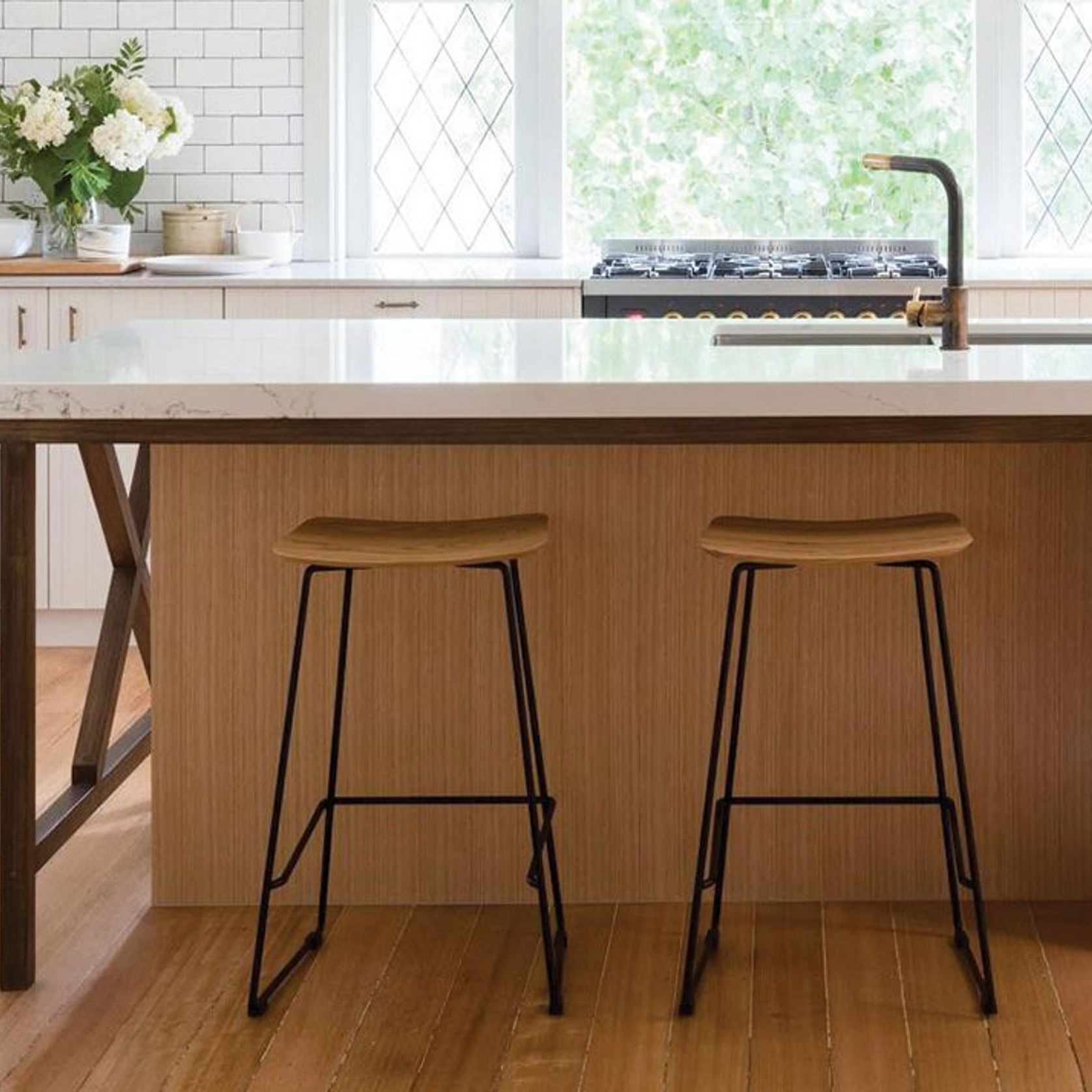Winnie Stool -  Black Leather  - 66cm (Kitchen Bench Height) gallery detail image
