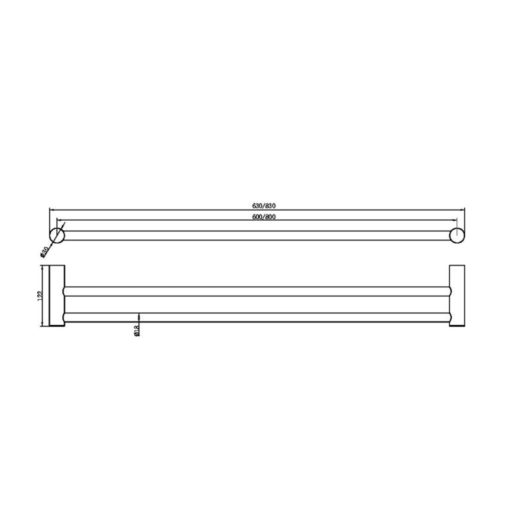 Zen SS316L Double Towel Rail 800mm | Brushed Gold gallery detail image