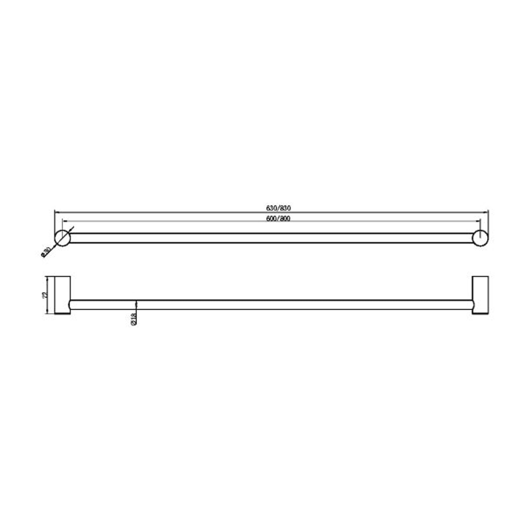 Zen SS316L Single Towel Rail 600mm | Brushed Nickel gallery detail image