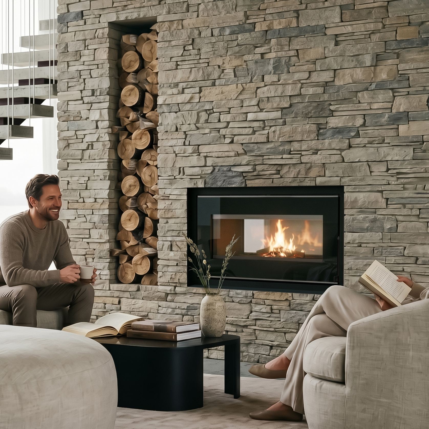 Visionline Taurus Double-Sided Inbuilt Wood Fire gallery detail image
