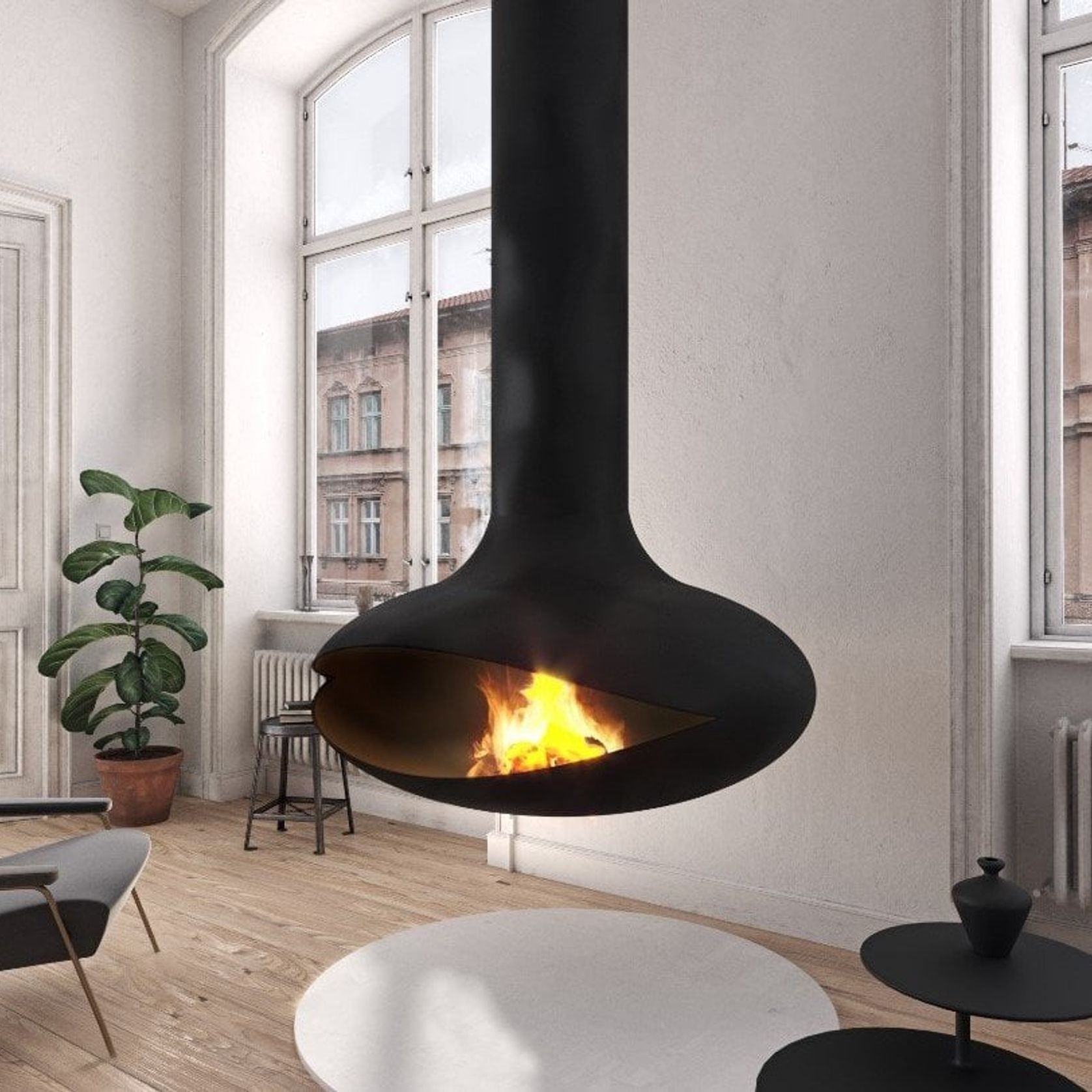 Zen Suspended Elegante Wood Fireplace gallery detail image