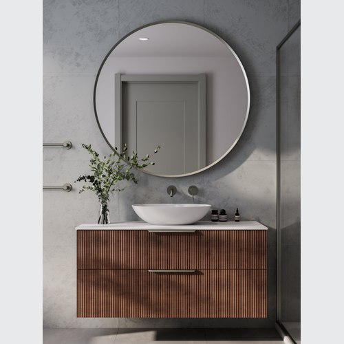 Walnut Lineare 1200 Pillar Double Drawer Vanity