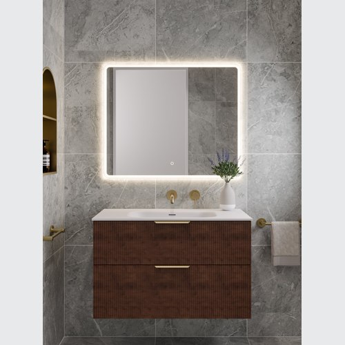 Walnut LINEARE 900 DOUBLE DRAWER VANITY | PILLAR DRAWER FRONT