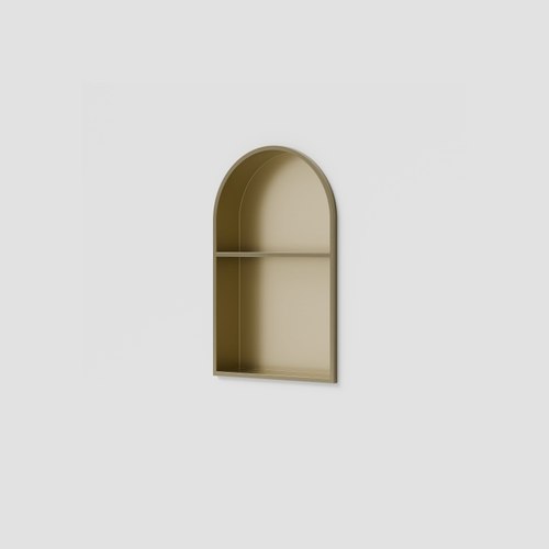 Brushed Brass Acacia Arch Shower Niche with Shelf