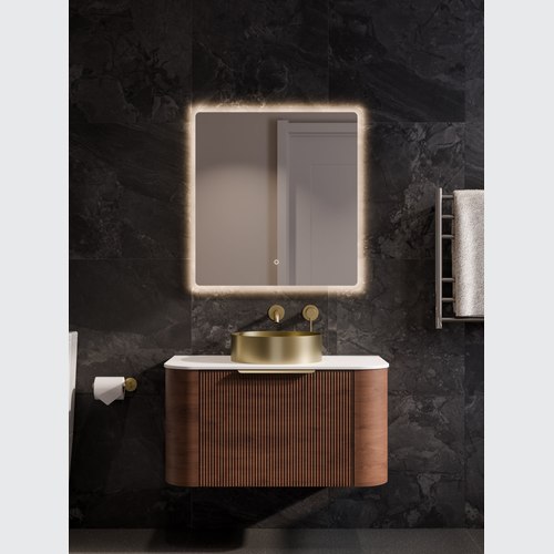 Walnut Nature 900 Vanity | Flat Slab Top & Pillar Drawer Front