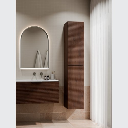 Walnut Lineare Tall Bathroom Cabinet | Orchard Front