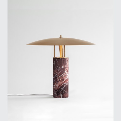 Antique Brass/Red Marble Luna Table Lamp